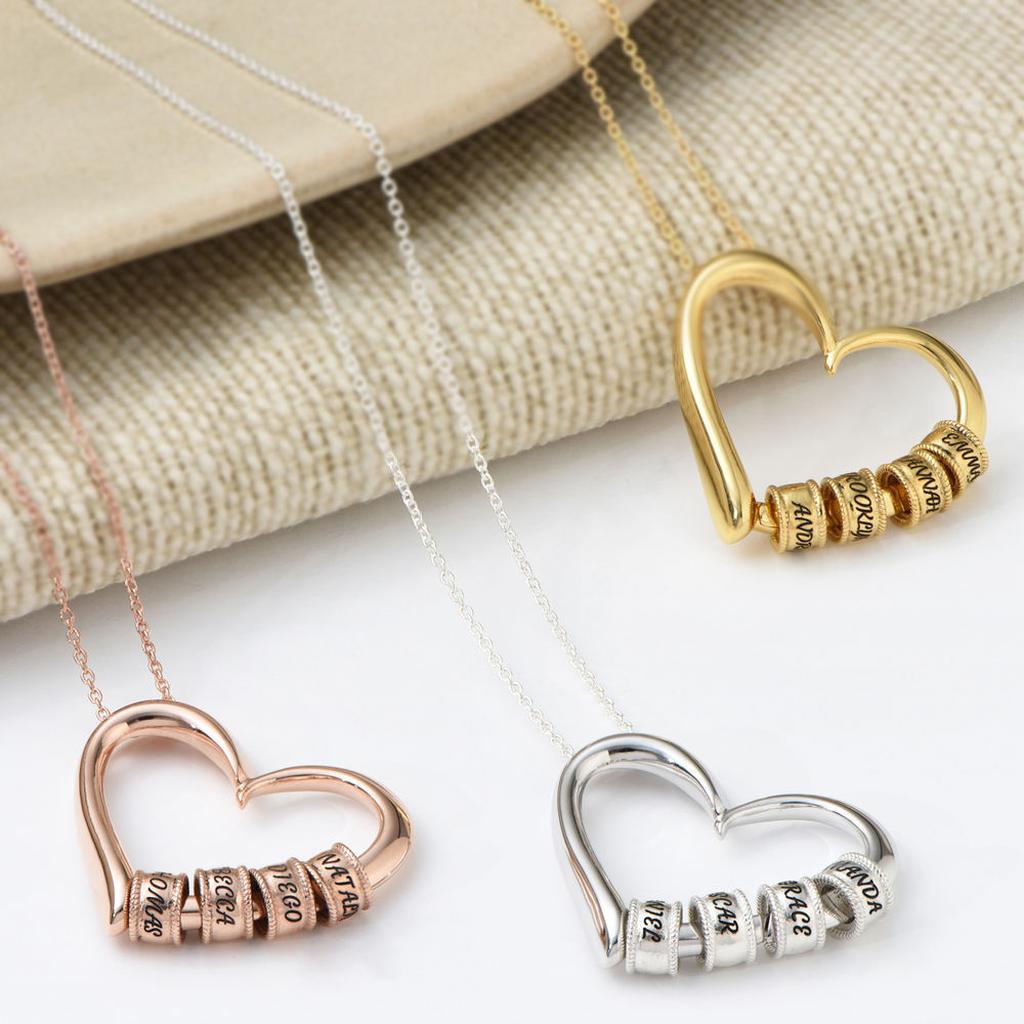 Personalized Family Name Heart Necklace Set