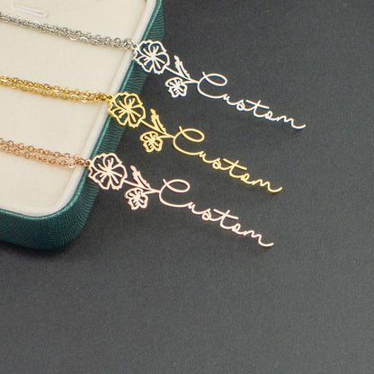 Personalized Flower Name Necklace Gold Silver Rose Gold