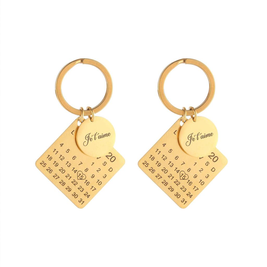 Personalized Gold Calendar Keychain Je Taime 20th