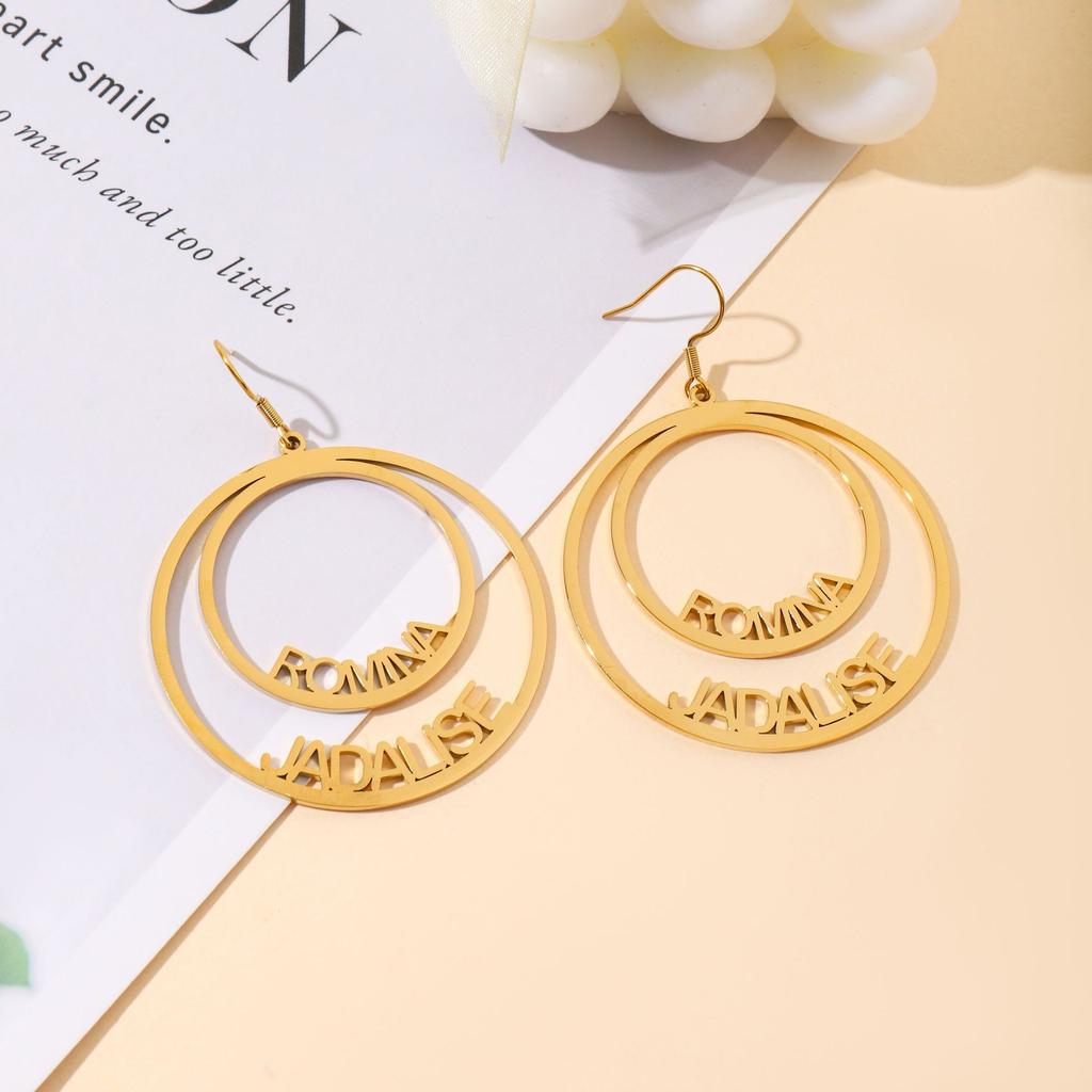 Personalized Gold Double Circle Earrings Romina Jadalise