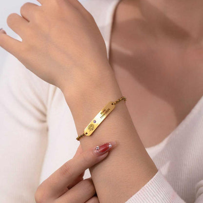 Personalized Gold Engraved Bracelet with Rose onlytext