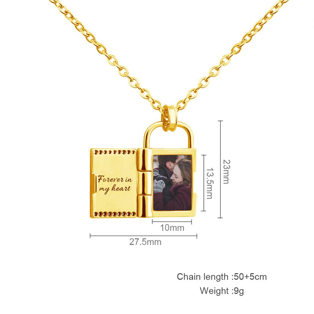 Personalized Gold Locket Necklace with Photo Text