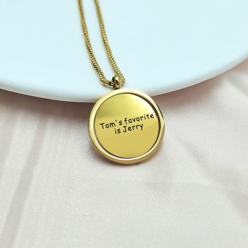 Personalized Gold Necklace Engraved Text Tom Jerry_1