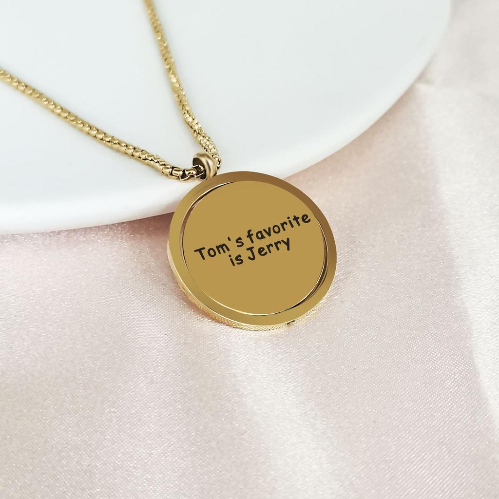 Personalized Gold Necklace Engraved Text Tom Jerry
