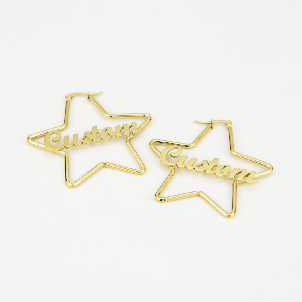 Personalized Gold Star Earrings Custom Text Design