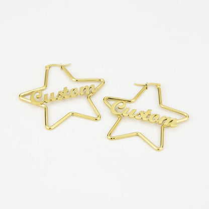 Personalized Gold Star Earrings Custom Text Design