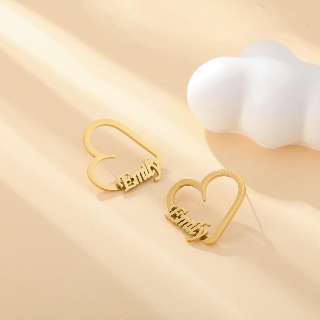 Personalized Heart Earrings with Name Engraving Emily