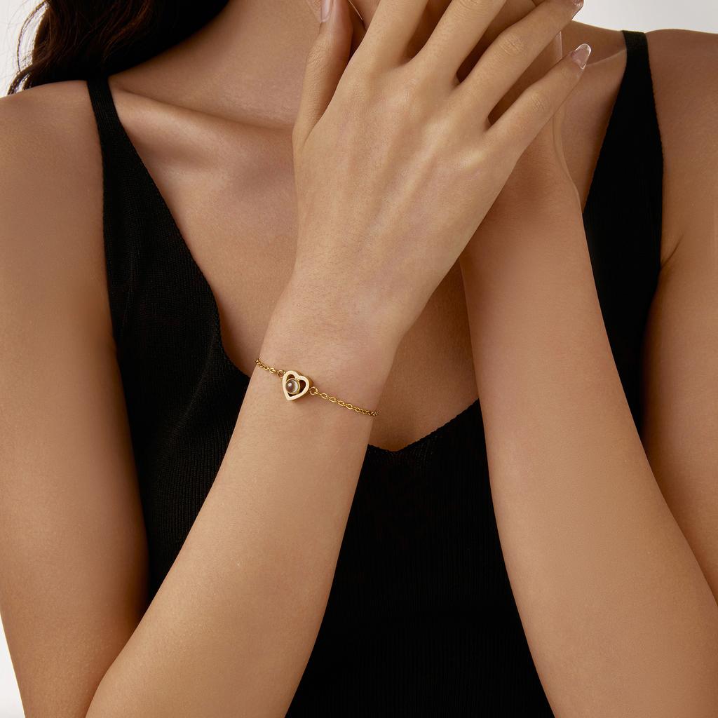 Personalized Heart Photo Bracelet on Wrist Display