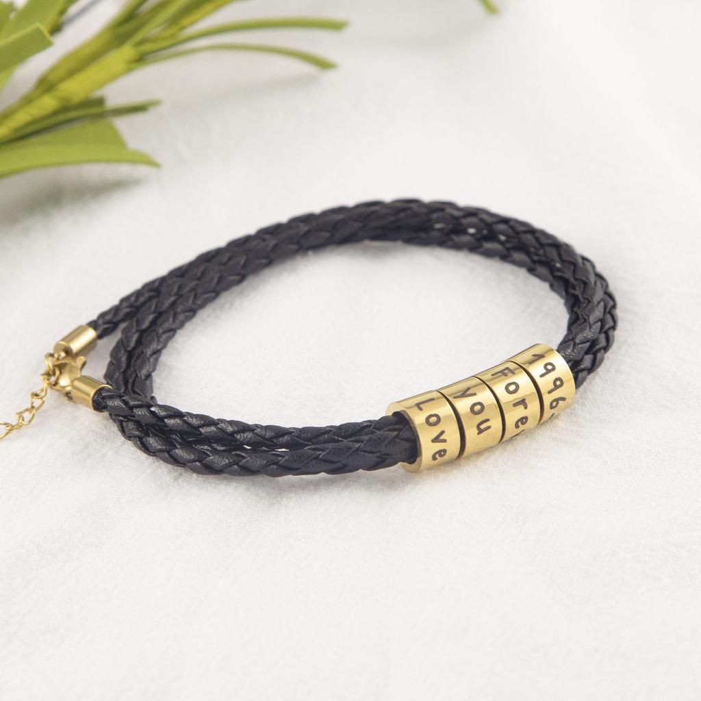 Personalized Leather Bracelet with Engraved Words