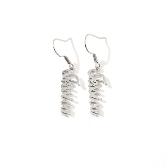 Personalized Name Earrings Silver Text Custom Jewelry