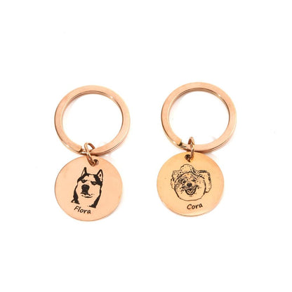 Personalized Pet Keychain with Engraved Image Flora Cora