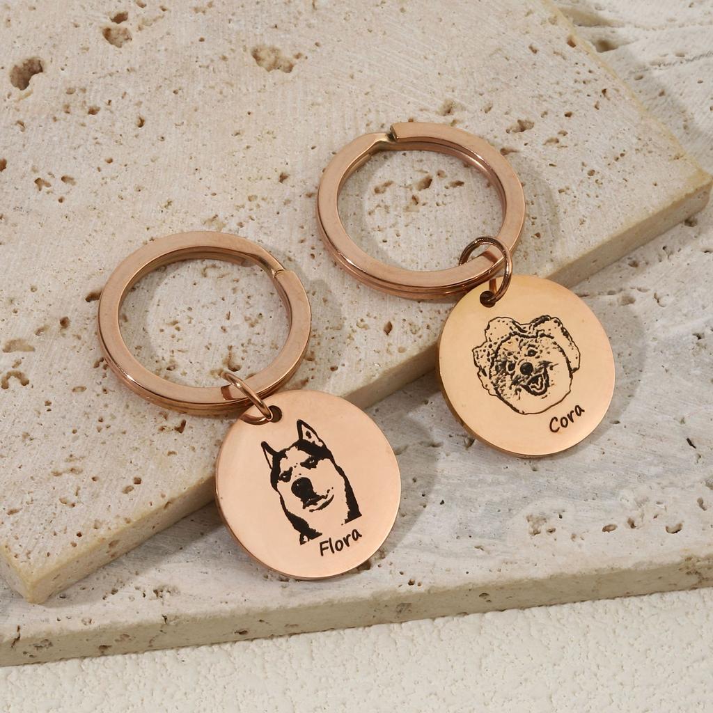 Personalized Pet Keychains with Engraved Images Flora Cora