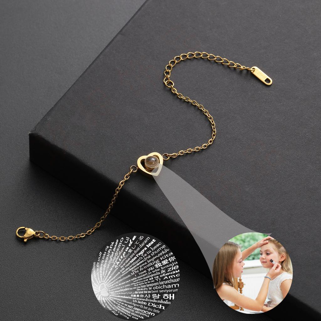 Personalized Photo Bracelet Gold Heart Charm Design