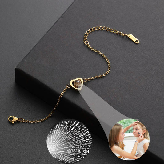 Personalized Photo Bracelet Gold Heart Charm Design