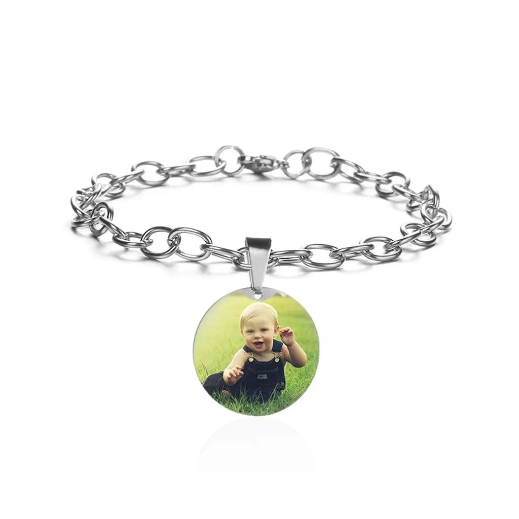 Personalized Photo Bracelet Silver Chain Baby Image