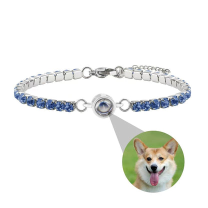 Personalized Photo Bracelet with Blue Crystals Dog