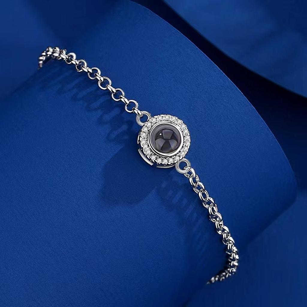 Personalized Photo Bracelet with Diamonds Silver Chain