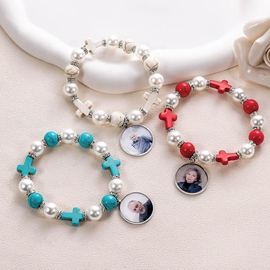 Personalized Photo Bracelets with Cross Beads Design