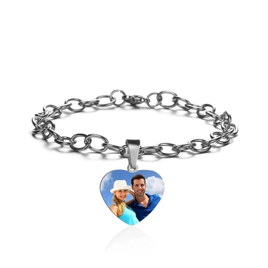 Personalized Photo Heart Charm Bracelet Couple Beach