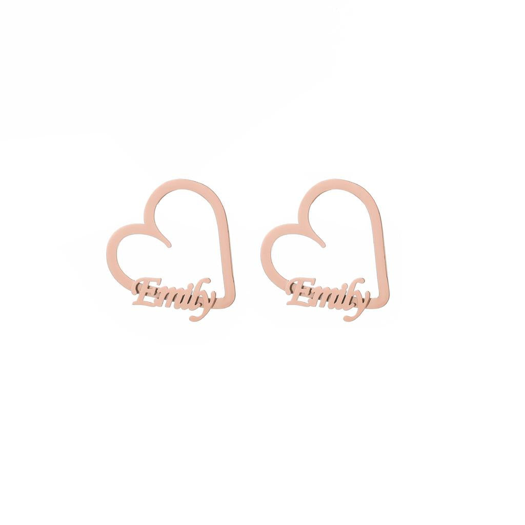 Personalized Rose Gold Heart Earrings Emily Text