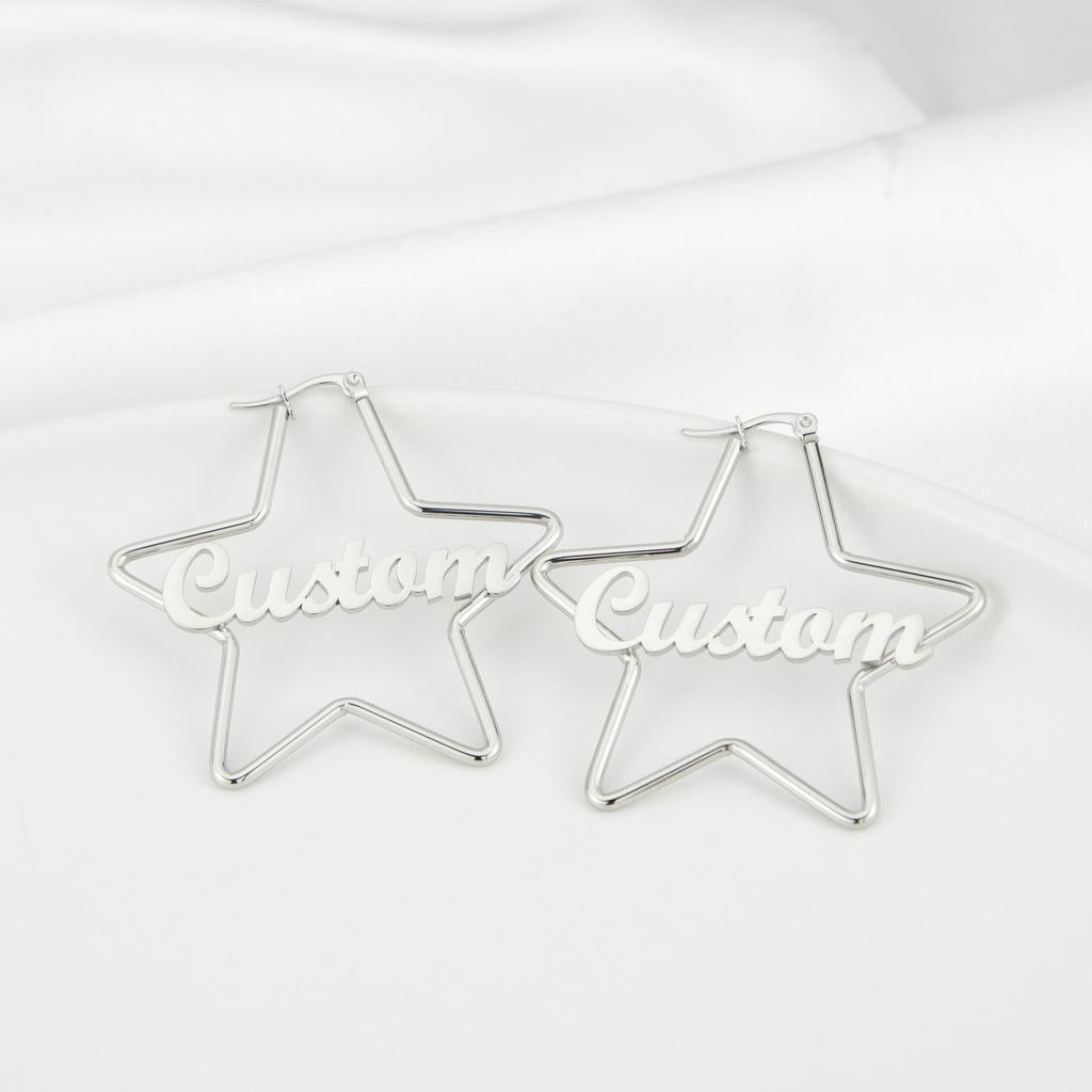 Personalized Star Earrings Custom Text Silver