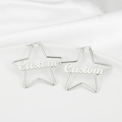 Personalized Star Earrings Custom Text Silver