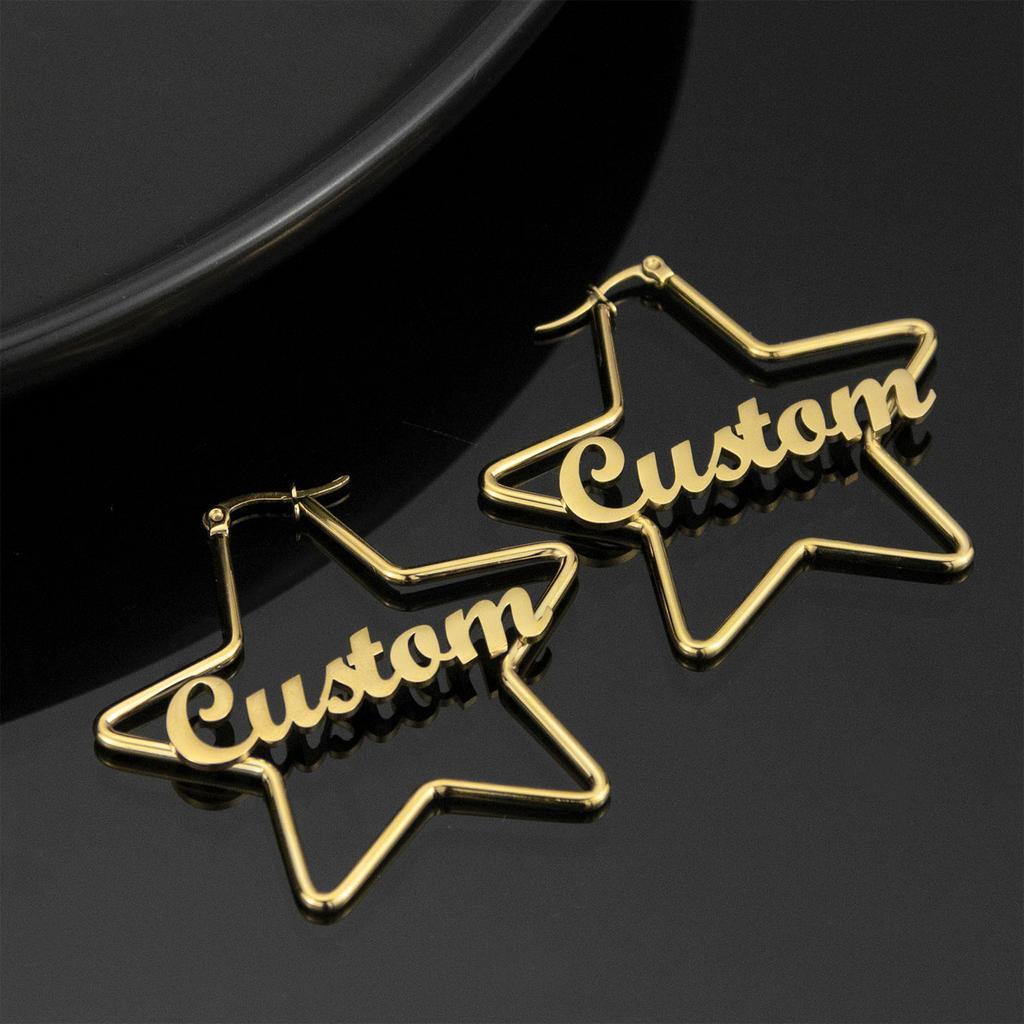 Personalized Star Shaped Gold Earrings Custom Text
