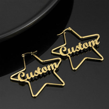 Personalized Star Shaped Gold Earrings Custom Text