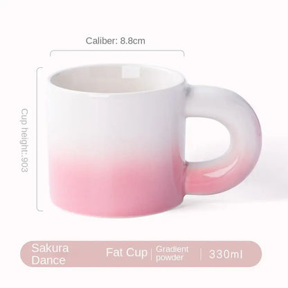 Pink Gradient Ceramic Mug With Round Handle