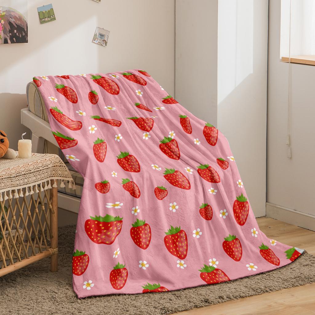 Pink Strawberry Blanket Draped on Daybed Mockup