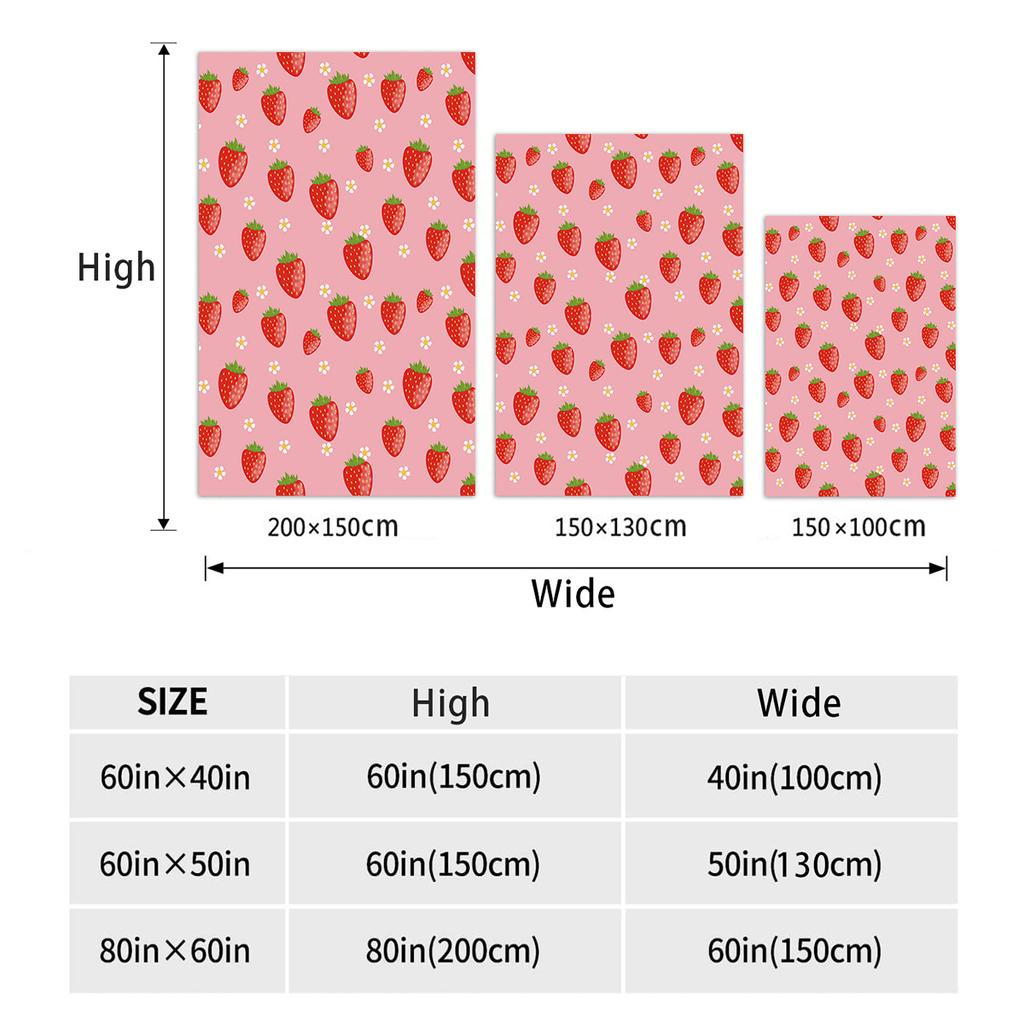 Pink Strawberry Blanket Size Chart Graphic