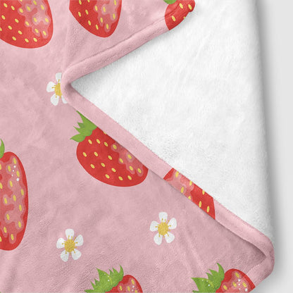 Pink Strawberry Pattern Fleece Blanket Mockup