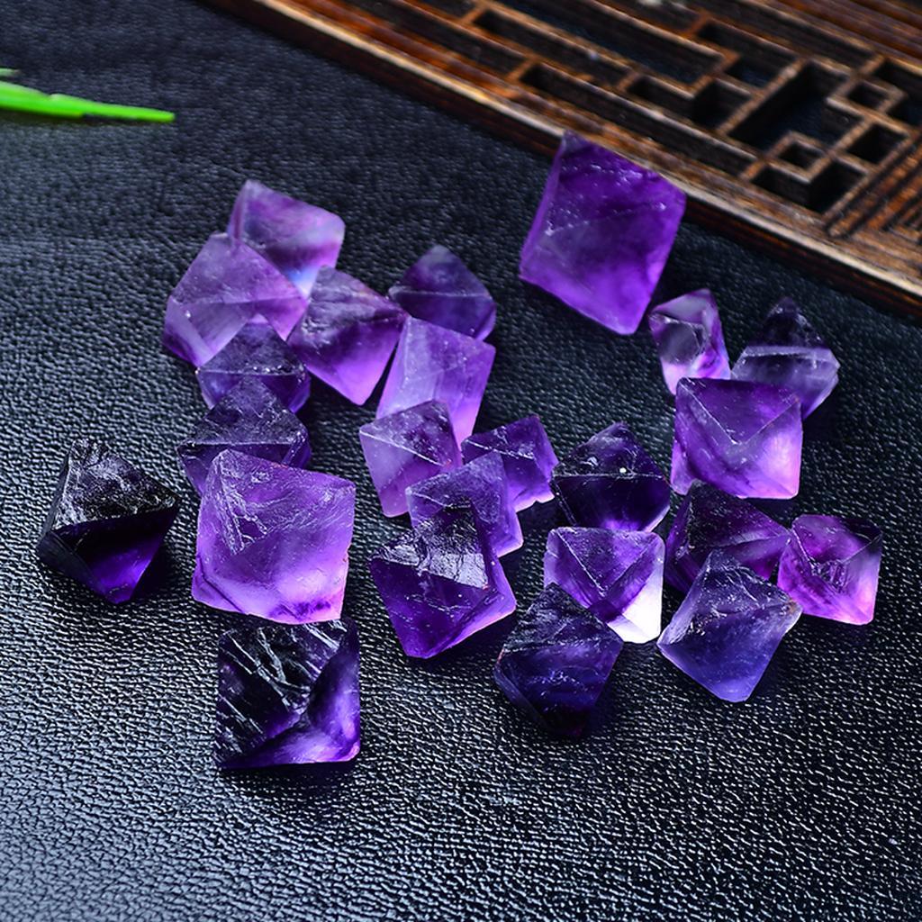 Purple Fluorite Octahedron Crystals Black Background