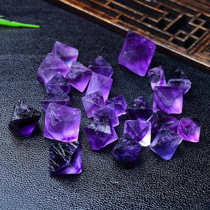 Purple Fluorite Octahedron Crystals Black Background