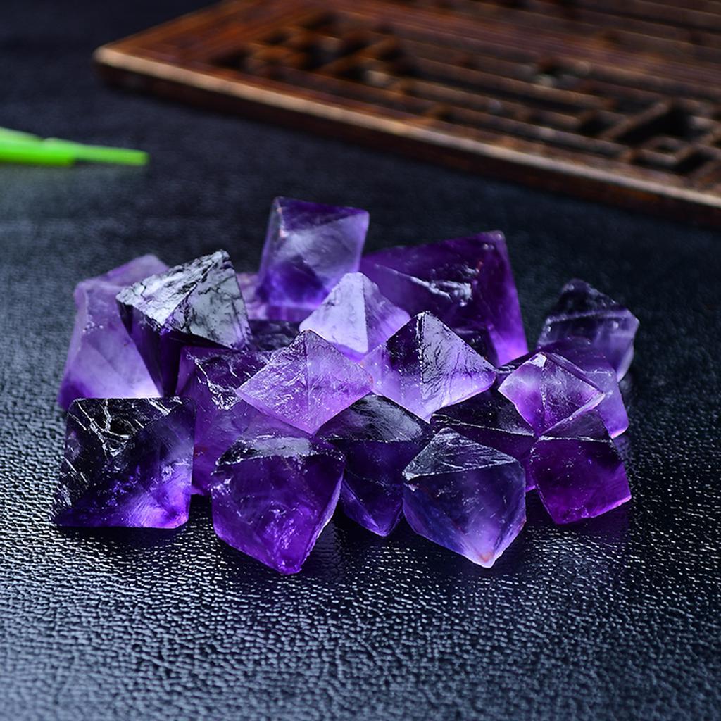 Purple Fluorite Octahedron Crystals Black Background Pile