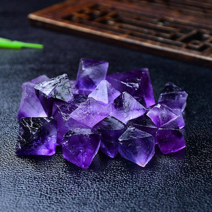 Purple Fluorite Octahedron Crystals Black Background Pile