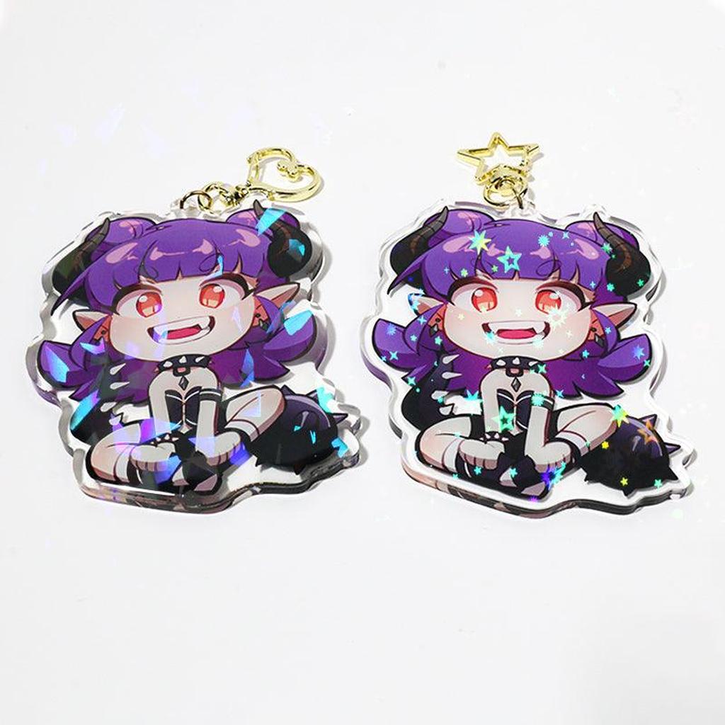 Purple Haired Anime Girl Glitter Keychain Examples