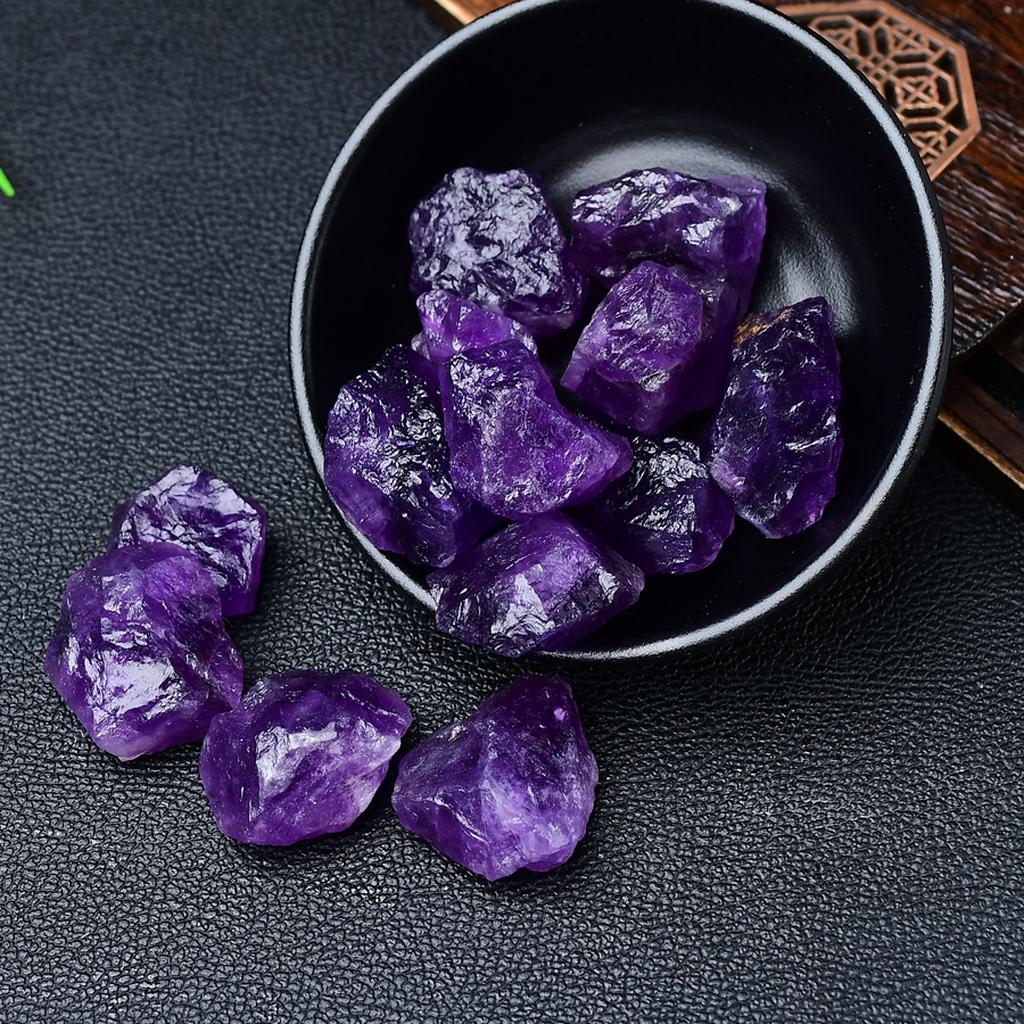Raw Amethyst Crystal Chunks In Black Bowl