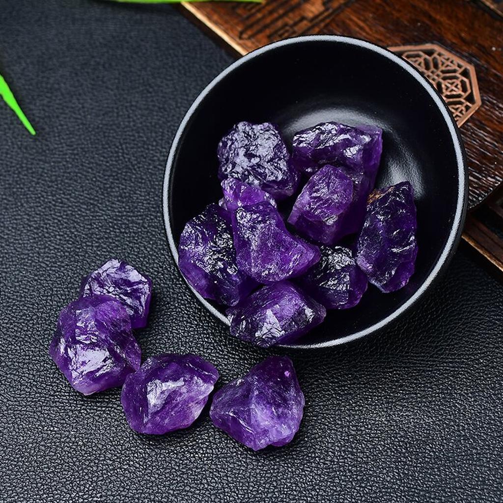 Raw Amethyst Crystal Clusters in Black Bowl