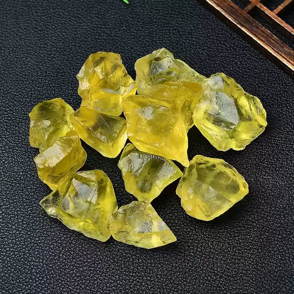Raw Yellow Citrine Crystals Black Background