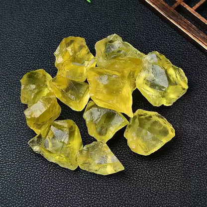 Raw Yellow Citrine Crystals Black Background
