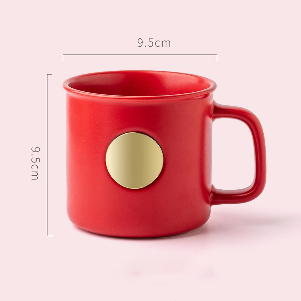 Red Ceramic Mug Gold Accent