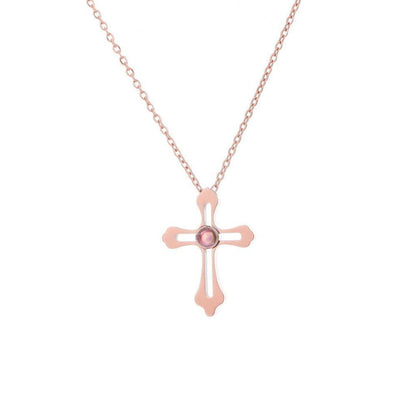 Rose Gold Cross Photo Projection Necklace