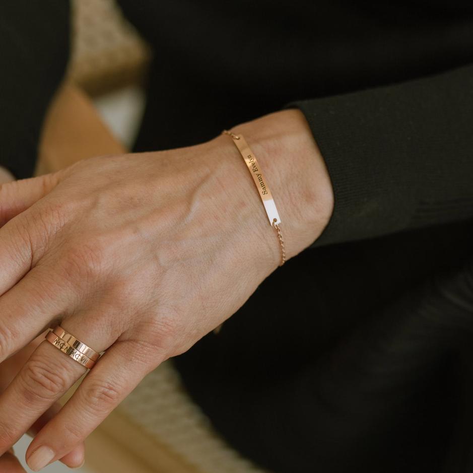 Rose Gold Custom Engraved Name Bar Bracelet