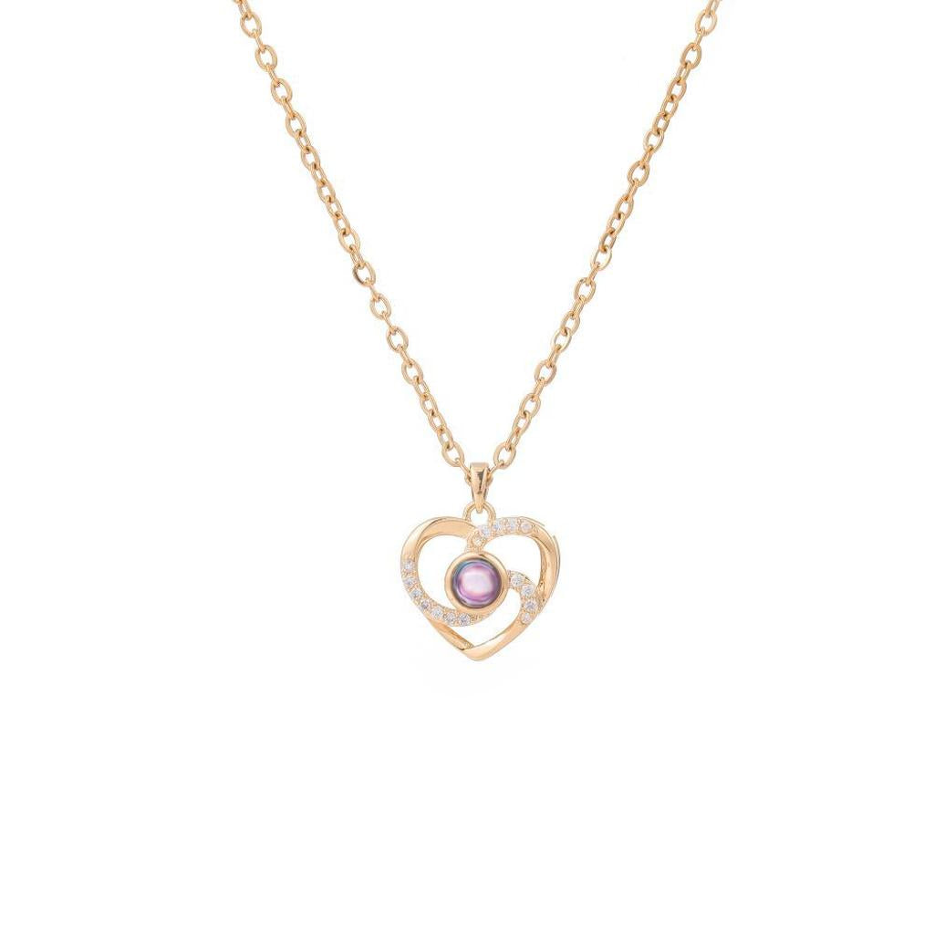 Rose Gold Double Heart Projection Necklace