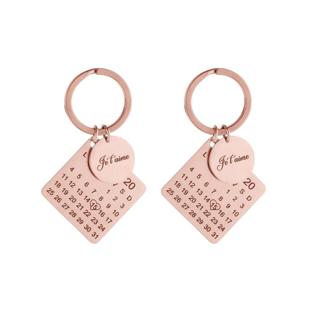 Rose Gold Personalized Calendar Keychain Je Taime