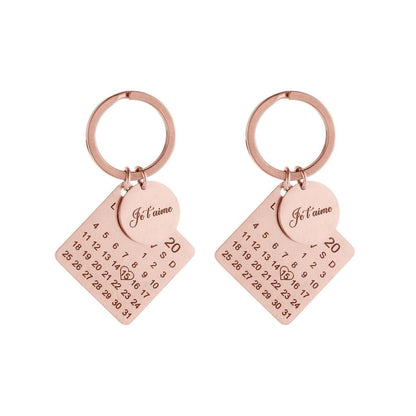 Rose Gold Personalized Calendar Keychain Je Taime