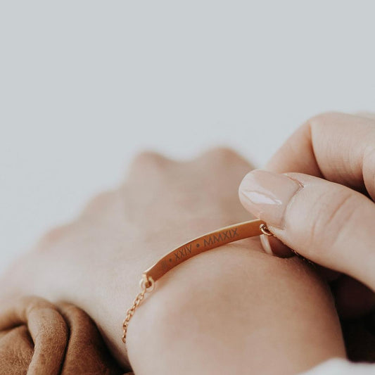 Rose Gold Roman Numeral Date Engraved Bracelet