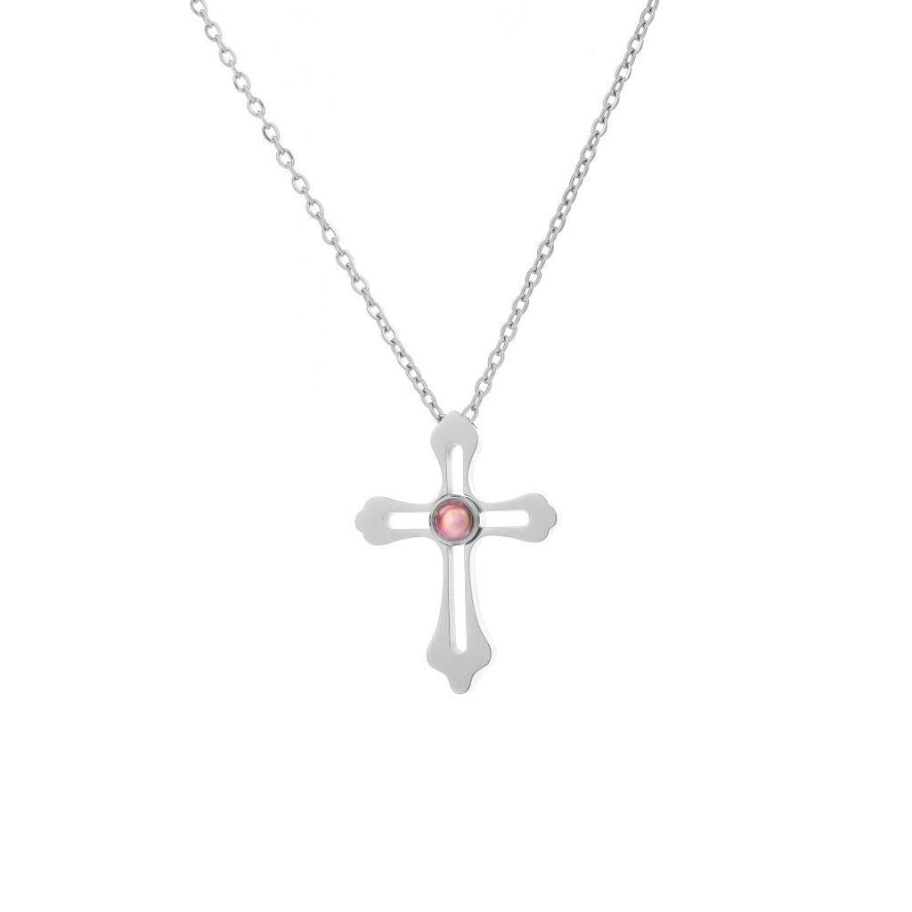 Silver Cross Photo Projection Necklace