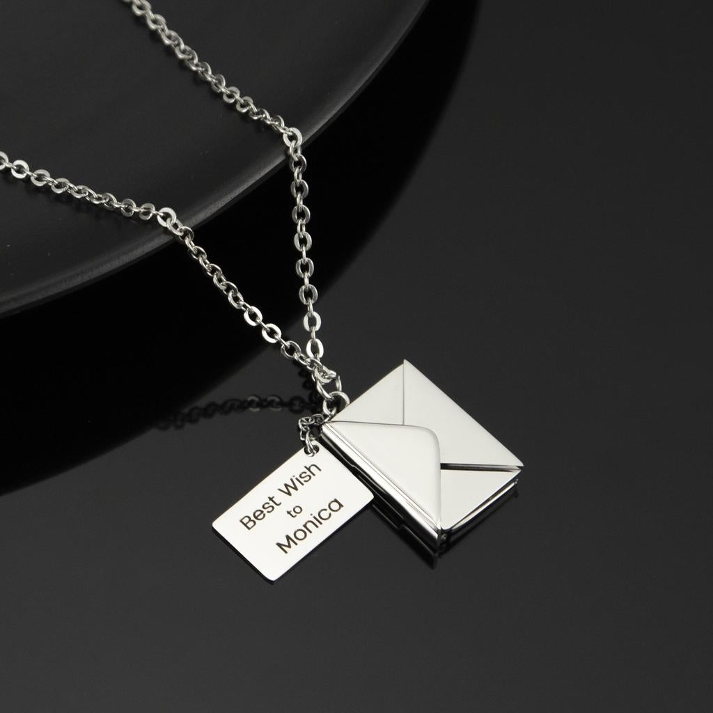 Silver Envelope Locket Necklace Personalized